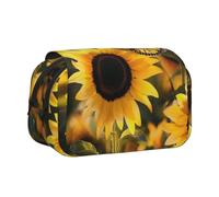 BNVSADC Sunflower Blooming Flowers Plants Butterfly Printed Print Flip Top Double Layer Pencil Case - Large Capacity School Supplies Organizer for Students, Kids, Teens, Artists, Travel & Office Use