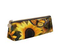 BNVSADC Sunflower Blooming Flowers Plants Butterfly Printed Triangle Pencil Case Leather Pencil Pouch Cute Stationery Pencil Pen Bag for School Office Travel