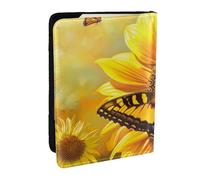 BNVSADC Sunflower Butterfly Sunny Printed Passport Holder Travel PU Leather Passport Cover Case Organiser for Men Women, 6.5 inch