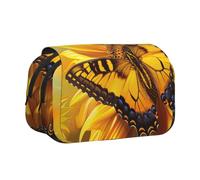 BNVSADC Sunflower Butterfly Sunny Printed Print Flip Top Double Layer Pencil Case - Large Capacity School Supplies Organizer for Students, Kids, Teens, Artists, Travel & Office Use