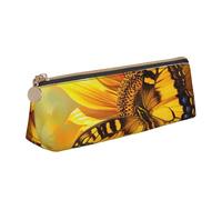 BNVSADC Sunflower Butterfly Sunny Printed Triangle Pencil Case Leather Pencil Pouch Cute Stationery Pencil Pen Bag for School Office Travel