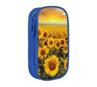 BNVSADC Sunflower Field Printed Pencil Case for Girls Boys, Large Capacity Pencil Pouch Cute Pencil Box Adult Makeup Bag with 2 Compartments, Blue