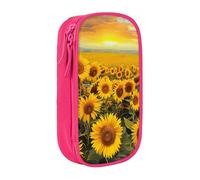 BNVSADC Sunflower Field Printed Pencil Case for Girls Boys, Large Capacity Pencil Pouch Cute Pencil Box Adult Makeup Bag with 2 Compartments, Pink