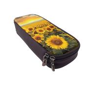BNVSADC Sunflower Field Printed PU Leather Flip Pencil Case, Cute Pencil Box Pen Bag Stationery Organizer Makeup Bag for School Office Travel