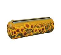 BNVSADC Sunflower Field Printed Round Pencil Case Leather Pencil Pouch Cute Stationery Pencil Pen Bag for School Office Travel