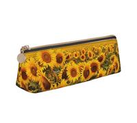 BNVSADC Sunflower Field Printed Triangle Pencil Case Leather Pencil Pouch Cute Stationery Pencil Pen Bag for School Office Travel
