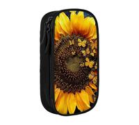 BNVSADC Sunflower Floral Butterflies Art Printed Pencil Case for Girls Boys, Large Capacity Pencil Pouch Cute Pencil Box Adult Makeup Bag with 2 Compartments, Black