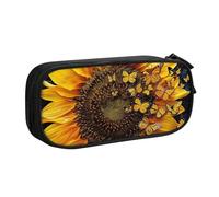 BNVSADC Sunflower Floral Butterflies Art Printed Pencil Case Large Pen Bag Cute Pencil Box Pouch Office School Stationery Organizer for Girls Boys, Black