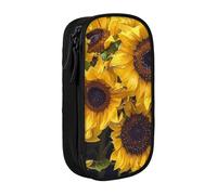 BNVSADC Sunflower Printed Pencil Case for Girls Boys, Large Capacity Pencil Pouch Cute Pencil Box Adult Makeup Bag with 2 Compartments, Black
