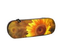 BNVSADC Sunny Sunflower Butterfly Printed Leather Pencil Pen Case & Makeup Bag - Stylish Hard Shell Pencil Bag Stationery Organizer Pouch for School Office Travel