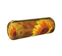 BNVSADC Sunny Sunflower Butterfly Printed Round Pencil Case Leather Pencil Pouch Cute Stationery Pencil Pen Bag for School Office Travel