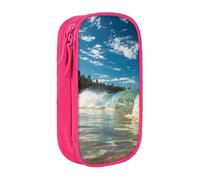 BNVSADC Sunny Wave Beach Printed Pencil Case for Girls Boys, Large Capacity Pencil Pouch Cute Pencil Box Adult Makeup Bag with 2 Compartments, Pink