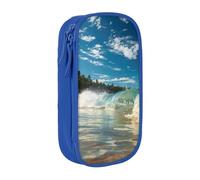 BNVSADC Sunny Wave Beach Printed Pencil Case for Girls Boys, Large Capacity Pencil Pouch Cute Pencil Box Adult Makeup Bag with 2 Compartments, Blue