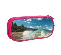 BNVSADC Sunny Wave Beach Printed Pencil Case Large Pen Bag Cute Pencil Box Pouch Office School Stationery Organizer for Girls Boys, Pink
