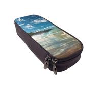 BNVSADC Sunny Wave Beach Printed PU Leather Flip Pencil Case, Cute Pencil Box Pen Bag Stationery Organizer Makeup Bag for School Office Travel