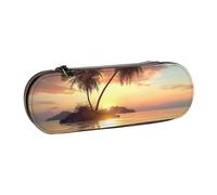 BNVSADC Sunrise Tropical Palm Tree Island Printed Leather Pencil Pen Case & Makeup Bag - Stylish Hard Shell Pencil Bag Stationery Organizer Pouch for School Office Travel