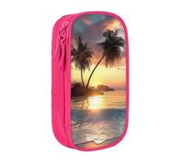 BNVSADC Sunrise Tropical Palm Tree Island Printed Pencil Case for Girls Boys, Large Capacity Pencil Pouch Cute Pencil Box Adult Makeup Bag with 2 Compartments, Pink