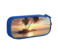 BNVSADC Sunrise Tropical Palm Tree Island Printed Pencil Case Large Pen Bag Cute Pencil Box Pouch Office School Stationery Organizer for Girls Boys, Blue