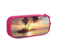 BNVSADC Sunrise Tropical Palm Tree Island Printed Pencil Case Large Pen Bag Cute Pencil Box Pouch Office School Stationery Organizer for Girls Boys, Pink
