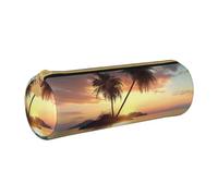 BNVSADC Sunrise Tropical Palm Tree Island Printed Round Pencil Case Leather Pencil Pouch Cute Stationery Pencil Pen Bag for School Office Travel