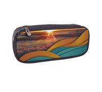BNVSADC Sunset and Sunrise with Sea Waves Printed Leather Pencil Pen Case & Makeup Bag - Stylish Pencil Bag Stationery Organizer Pouch for School Office Travel