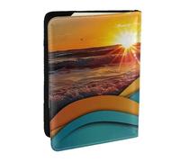 BNVSADC Sunset and Sunrise with Sea Waves Printed Passport Holder Travel PU Leather Passport Cover Case Organiser for Men Women, 6.5 inch
