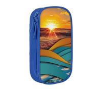 BNVSADC Sunset and Sunrise with Sea Waves Printed Pencil Case for Girls Boys, Large Capacity Pencil Pouch Cute Pencil Box Adult Makeup Bag with 2 Compartments, Blue
