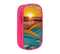 BNVSADC Sunset and Sunrise with Sea Waves Printed Pencil Case for Girls Boys, Large Capacity Pencil Pouch Cute Pencil Box Adult Makeup Bag with 2 Compartments, Pink