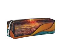 BNVSADC Sunset and Sunrise with Sea Waves Printed Pencil Case Leather Pencil Pouch Cute Stationery Pencil Pen Bag with Zipper for School Office Travel