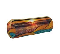 BNVSADC Sunset and Sunrise with Sea Waves Printed Round Pencil Case Leather Pencil Pouch Cute Stationery Pencil Pen Bag for School Office Travel