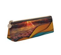 BNVSADC Sunset and Sunrise with Sea Waves Printed Triangle Pencil Case Leather Pencil Pouch Cute Stationery Pencil Pen Bag for School Office Travel