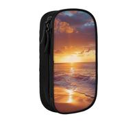BNVSADC Sunset Beach Printed Pencil Case for Girls Boys, Large Capacity Pencil Pouch Cute Pencil Box Adult Makeup Bag with 2 Compartments, Black
