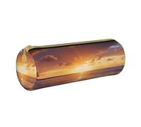 BNVSADC Sunset Beach Printed Round Pencil Case Leather Pencil Pouch Cute Stationery Pencil Pen Bag for School Office Travel