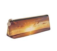 BNVSADC Sunset Beach Printed Triangle Pencil Case Leather Pencil Pouch Cute Stationery Pencil Pen Bag for School Office Travel