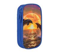 BNVSADC Sunset Dolphins Printed Pencil Case for Girls Boys, Large Capacity Pencil Pouch Cute Pencil Box Adult Makeup Bag with 2 Compartments, Blue