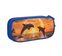 BNVSADC Sunset Dolphins Printed Pencil Case Large Pen Bag Cute Pencil Box Pouch Office School Stationery Organizer for Girls Boys, Blue