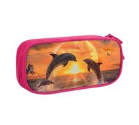 BNVSADC Sunset Dolphins Printed Pencil Case Large Pen Bag Cute Pencil Box Pouch Office School Stationery Organizer for Girls Boys, Pink