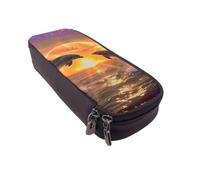BNVSADC Sunset Dolphins Printed PU Leather Flip Pencil Case, Cute Pencil Box Pen Bag Stationery Organizer Makeup Bag for School Office Travel
