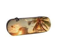 BNVSADC Sunset Hawaiian Palm Tree Printed Leather Pencil Pen Case & Makeup Bag - Stylish Hard Shell Pencil Bag Stationery Organizer Pouch for School Office Travel
