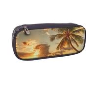 BNVSADC Sunset Hawaiian Palm Tree Printed Leather Pencil Pen Case & Makeup Bag - Stylish Pencil Bag Stationery Organizer Pouch for School Office Travel