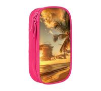 BNVSADC Sunset Hawaiian Palm Tree Printed Pencil Case for Girls Boys, Large Capacity Pencil Pouch Cute Pencil Box Adult Makeup Bag with 2 Compartments, Pink