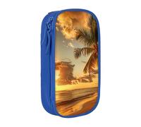BNVSADC Sunset Hawaiian Palm Tree Printed Pencil Case for Girls Boys, Large Capacity Pencil Pouch Cute Pencil Box Adult Makeup Bag with 2 Compartments, Blue