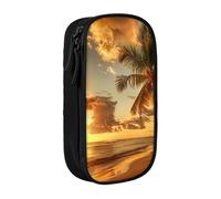 BNVSADC Sunset Hawaiian Palm Tree Printed Pencil Case for Girls Boys, Large Capacity Pencil Pouch Cute Pencil Box Adult Makeup Bag with 2 Compartments, Black