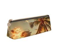 BNVSADC Sunset Hawaiian Palm Tree Printed Triangle Pencil Case Leather Pencil Pouch Cute Stationery Pencil Pen Bag for School Office Travel