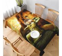 BNVSADC Sunset Lion Lamb Bird Printed Rectangle Tablecloth 228x152 CM, Water Resistant Polyester Table Cloth Decorative Fabric Table Covers for Kitchen Dining Table Parties Camping