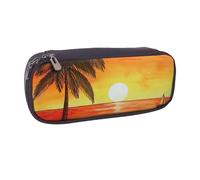 BNVSADC Sunset Palm Tree Printed Leather Pencil Pen Case & Makeup Bag - Stylish Pencil Bag Stationery Organizer Pouch for School Office Travel