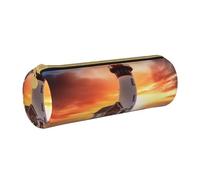 BNVSADC Sunset Printed Round Pencil Case Leather Pencil Pouch Cute Stationery Pencil Pen Bag for School Office Travel