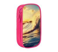 BNVSADC Sunset Sea Surfing Seascape Printed Pencil Case for Girls Boys, Large Capacity Pencil Pouch Cute Pencil Box Adult Makeup Bag with 2 Compartments, Pink