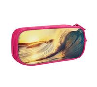 BNVSADC Sunset Sea Surfing Seascape Printed Pencil Case Large Pen Bag Cute Pencil Box Pouch Office School Stationery Organizer for Girls Boys, Pink