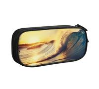 BNVSADC Sunset Sea Surfing Seascape Printed Pencil Case Large Pen Bag Cute Pencil Box Pouch Office School Stationery Organizer for Girls Boys, Black